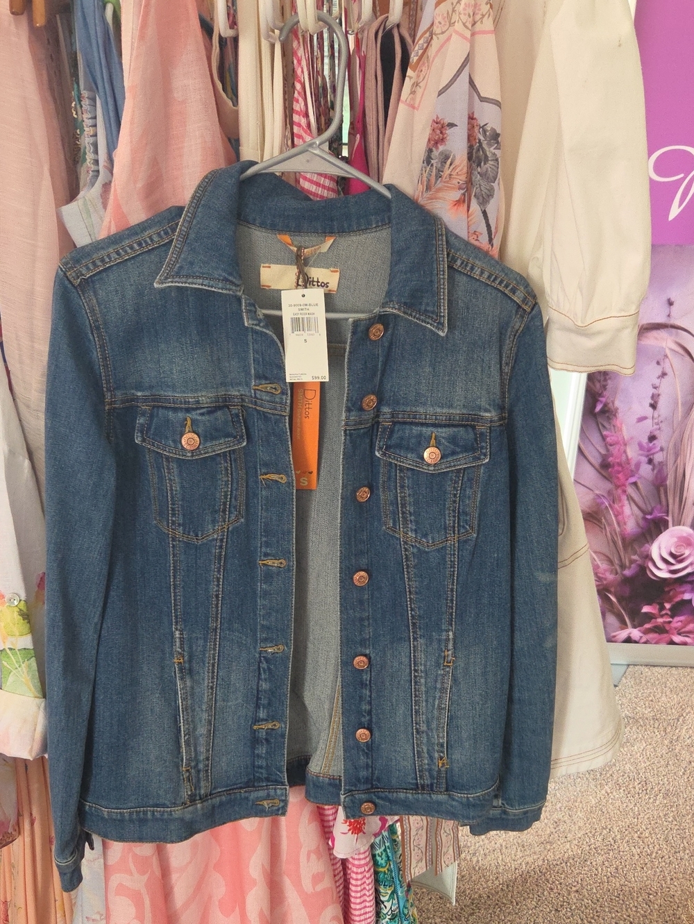 Dittos Classic "Boyfriend " Blue Denim Jacket - Button-Front Easy Rider Wash NWT